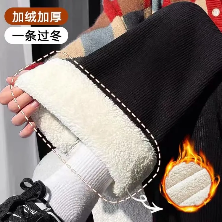 300斤大码羊羔绒阔腿裤冬季超厚高腰宽松显瘦垂感百搭直筒休闲裤