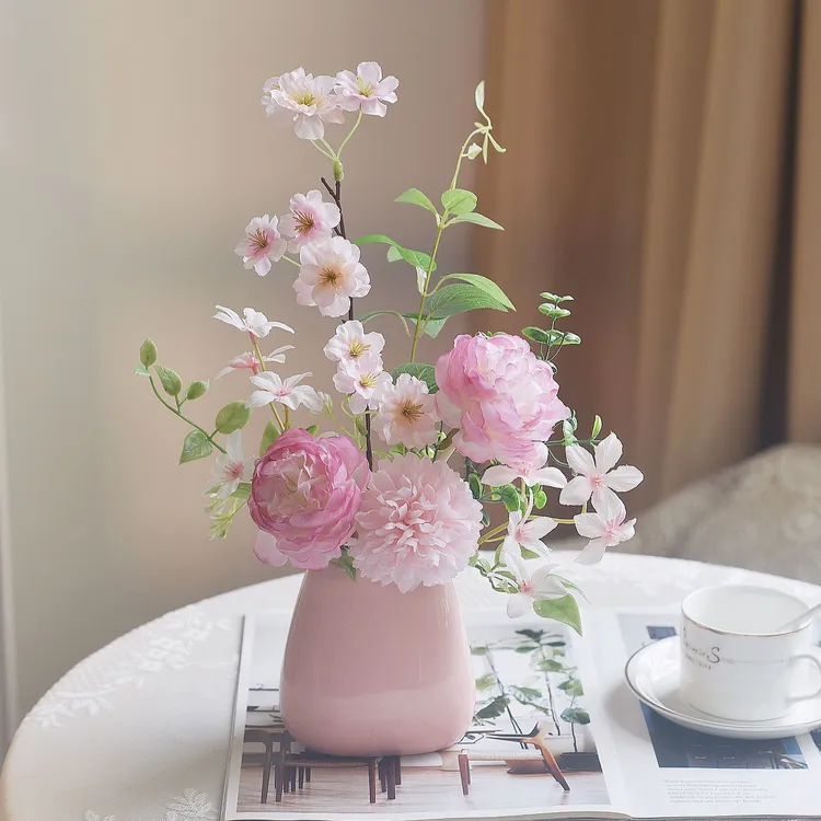 《蜜桃雪山》清新粉色假花仿真花客厅摆设餐桌装饰插花艺摆件风格