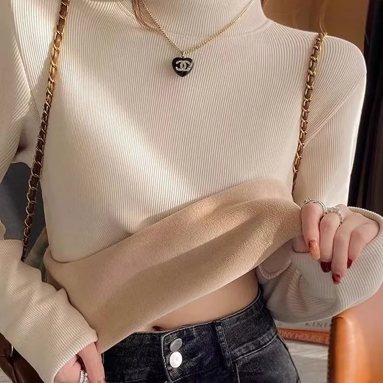 （500克加绒加厚）半高领打底衫2025冬季长袖内搭上衣纯色女装新款