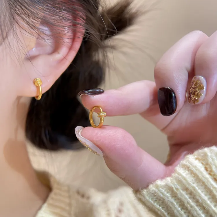 925银针耳饰 W589金色钉子耳扣高级时尚百搭简约