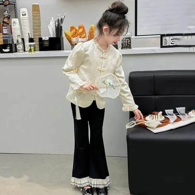 女童春季套装2025新款儿童洋气中式复古外套中大童春装国潮两件套