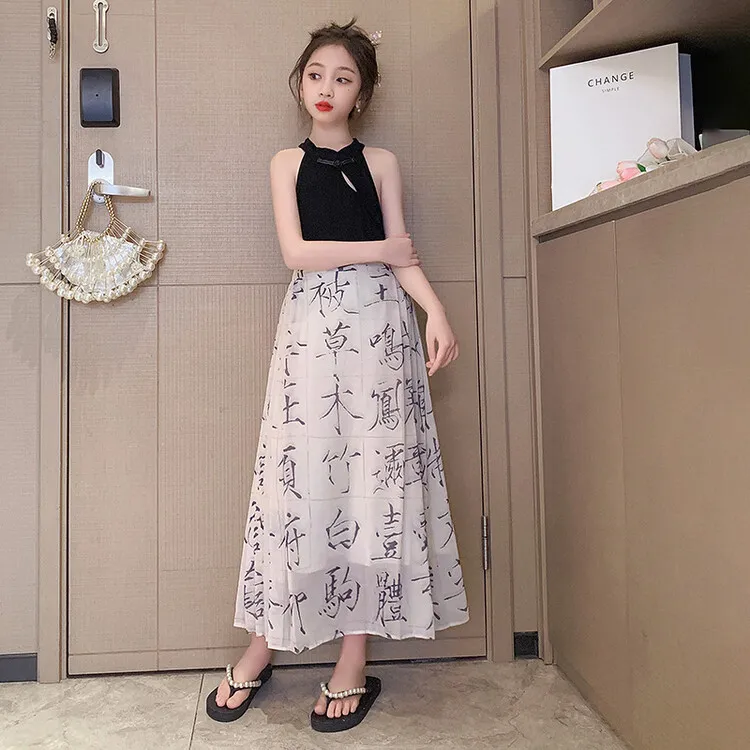 女童2025夏季新款童装洋气千字文马面裙中大童新中式改良汉服套装