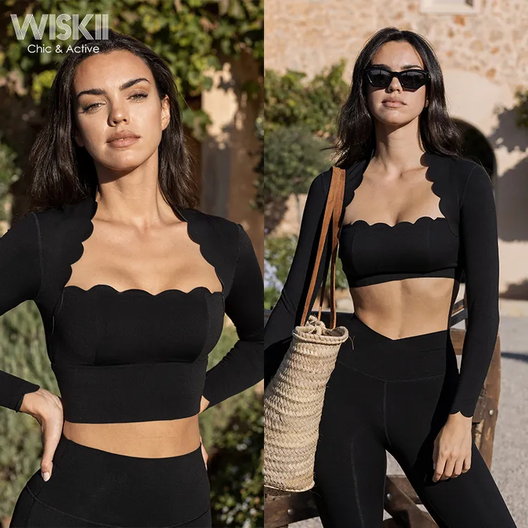 WISKII新款透气裸感弹力上衣普拉提瑜伽上衣女健身长袖女瑜伽服