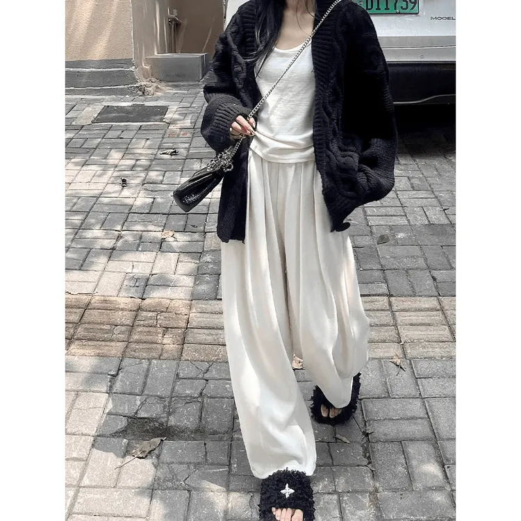 慵懒风宽松针织山本裤女2025秋冬新款高腰垂感休闲拖地裤阔腿裤