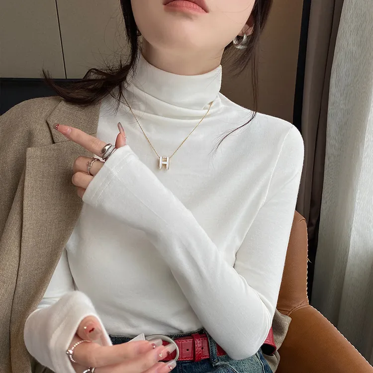 早秋新款白色高领长袖打底衫2024女外穿修身洋气显瘦内搭时尚气质