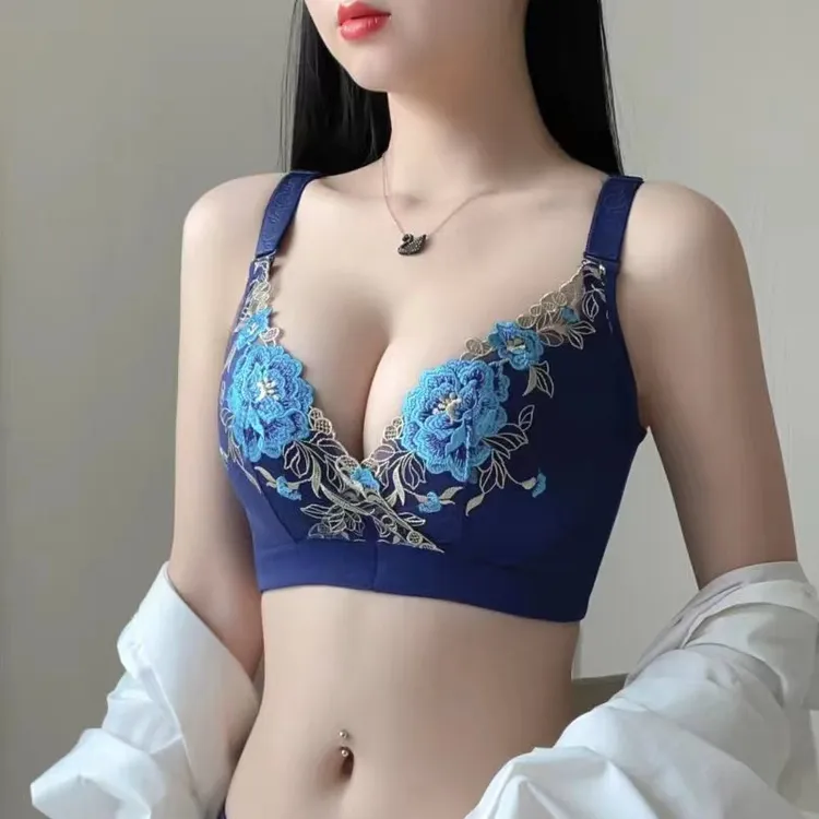 爱垭诗文胸无钢圈聚拢收副乳调整型性感内衣女舒适透气防下垂胸罩