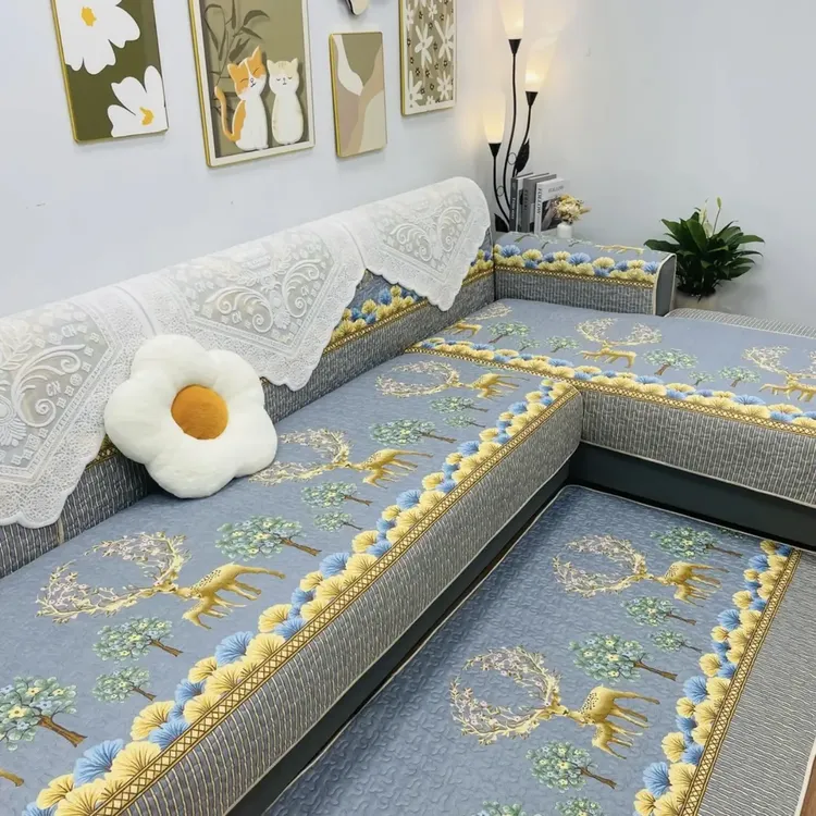 [沙发垫四件套]通用防滑沙发垫贵妃靠背巾高档简约沙发套盖巾R18