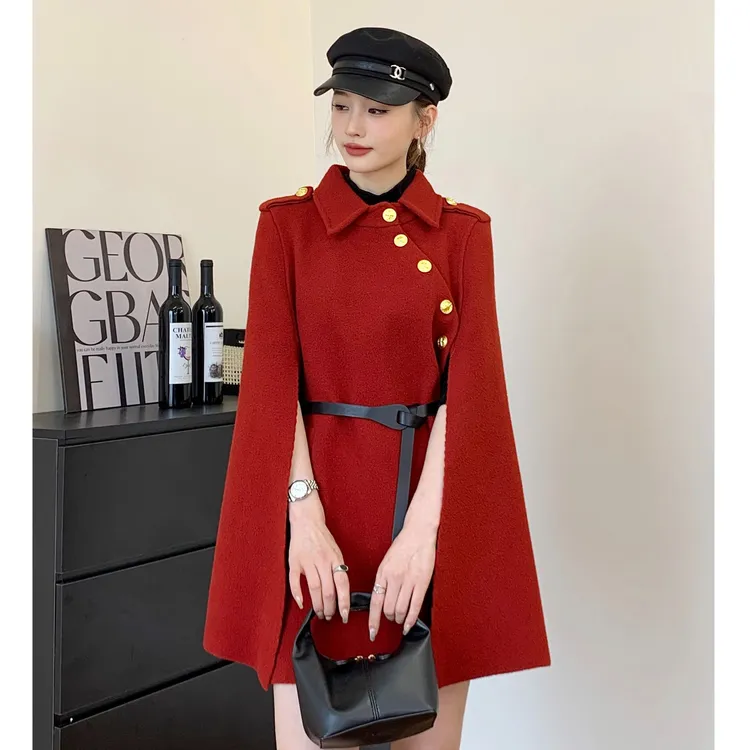 财阀千金韩版小香风披肩斗篷仿水貂绒大衣秋冬时尚针织毛呢外套潮