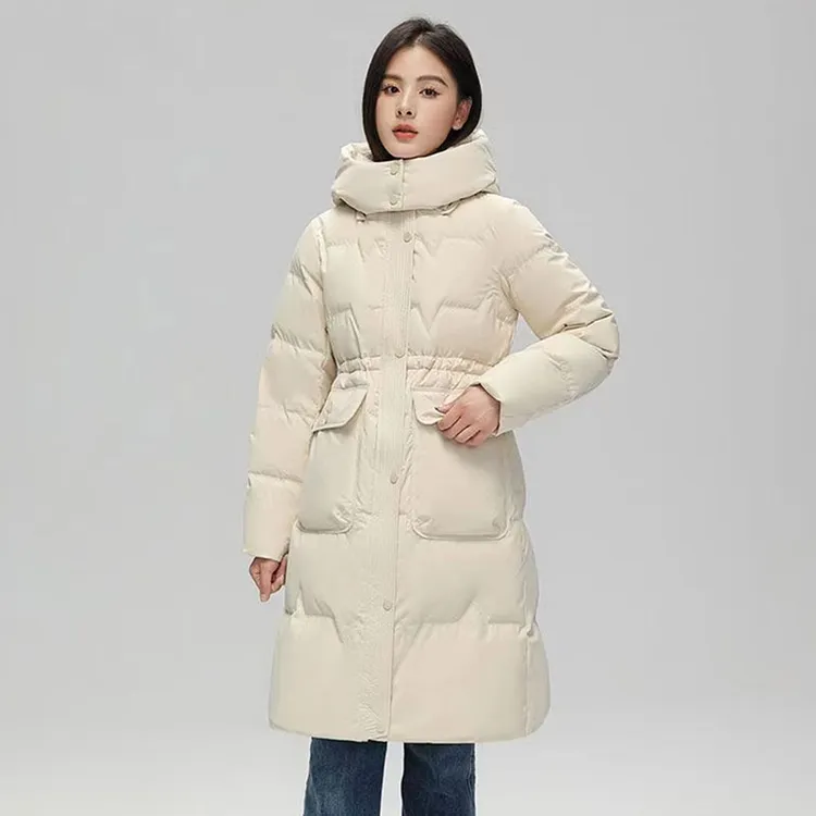 羽绒服中长款女2023年秋冬新款白鸭绒时尚修身可拆连帽加厚外套潮