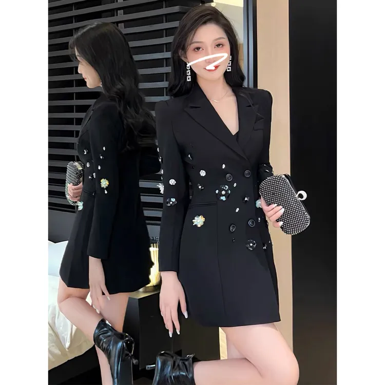【源头工厂品质现货】黑色西装连衣裙高端轻奢高级感赫本风显瘦裙子