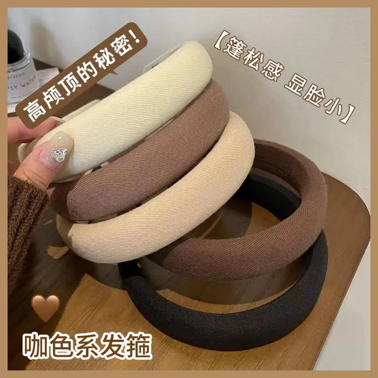 非金属布艺发饰 高颅顶咖色系发箍秋冬海绵发饰