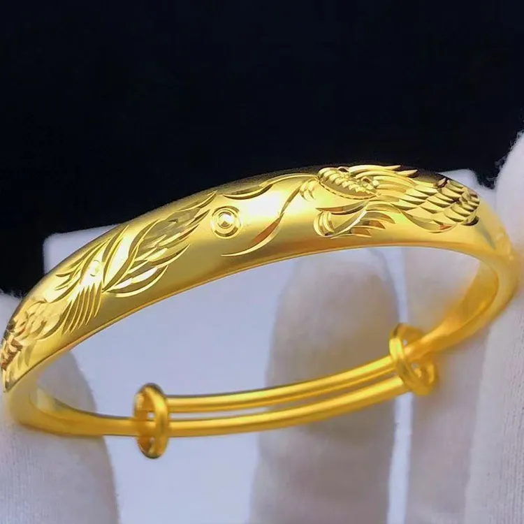 铜合金手镯 【精工版龙凤推拉手镯】精美龙凤呈祥可调节手镯