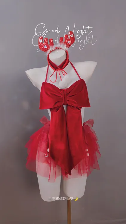 限定圣诞款【80-200】原创圣诞显白穿搭美背带纯欲蝴蝶结性感睡衣