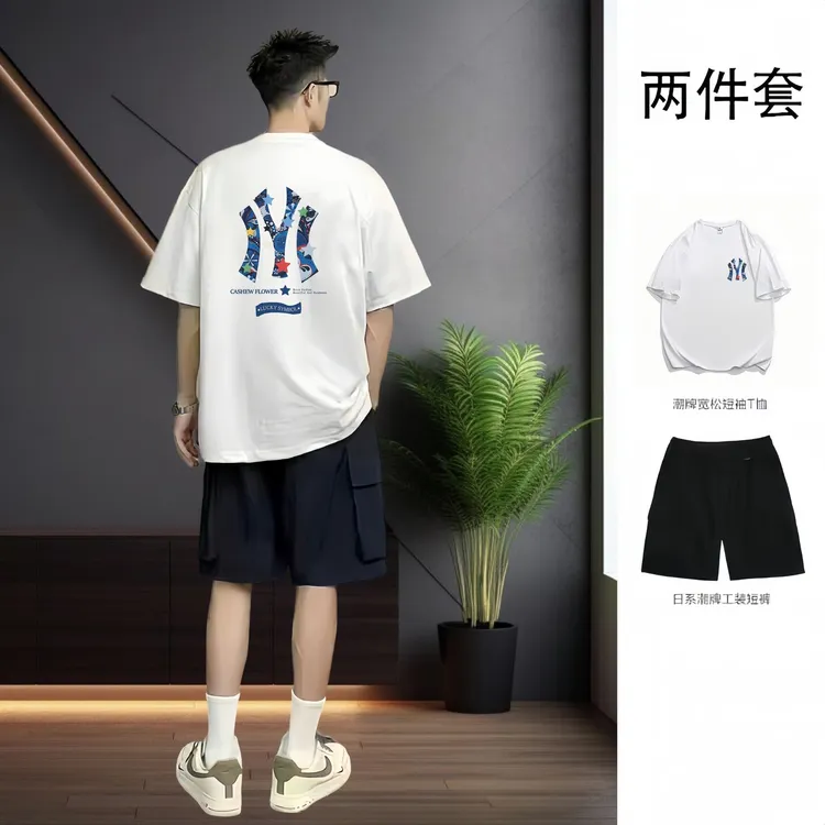 t恤上衣大码男士夏季半袖宽松印花短恤网红百搭ins圆领套