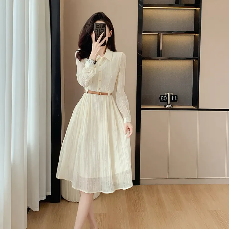 2023年秋季新款女士显瘦时尚气质淑女装中长款裙子法式收腰连衣裙