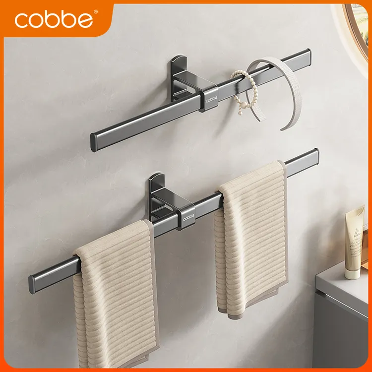 卡贝双边置物毛巾架枪灰色太空铝毛巾架免打孔毛巾挂架置物架浴室