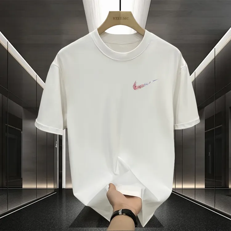 重磅修身男士百搭纯棉短袖夏季新款半袖圆领白色体恤印花高档T恤