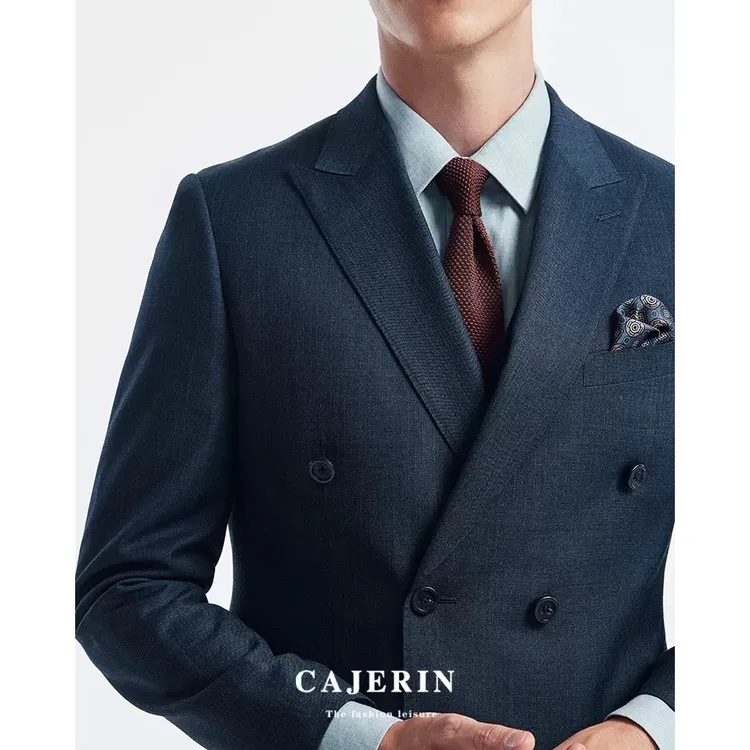 cajerin/卡杰雷西装男士休闲西服修身条纹商务排扣双排扣英伦结婚
