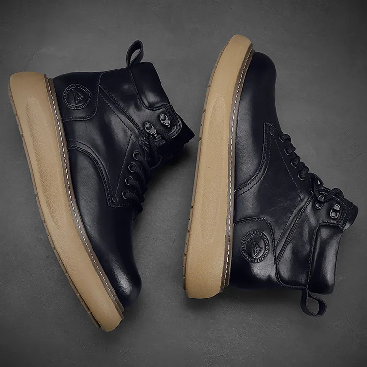 欧洲站高端真皮马丁靴2024冬季新款高帮工装靴防水耐磨大黄靴男靴