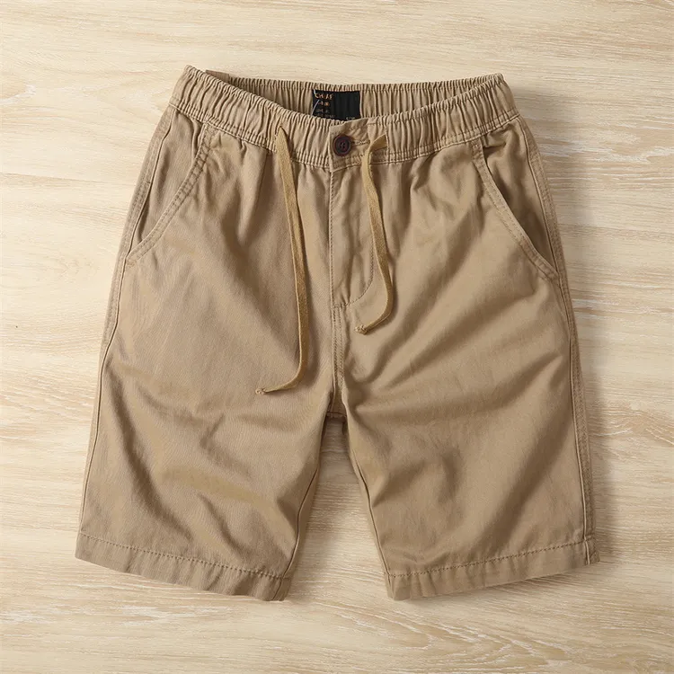 松紧腰卡其色工装短裤男夏季纯棉休闲裤直筒中裤五分裤潮男款