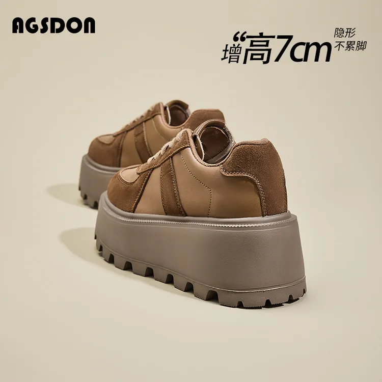 奥古狮登厚底棕色德训鞋子女款2025新款增高休闲鞋女百搭运动板鞋