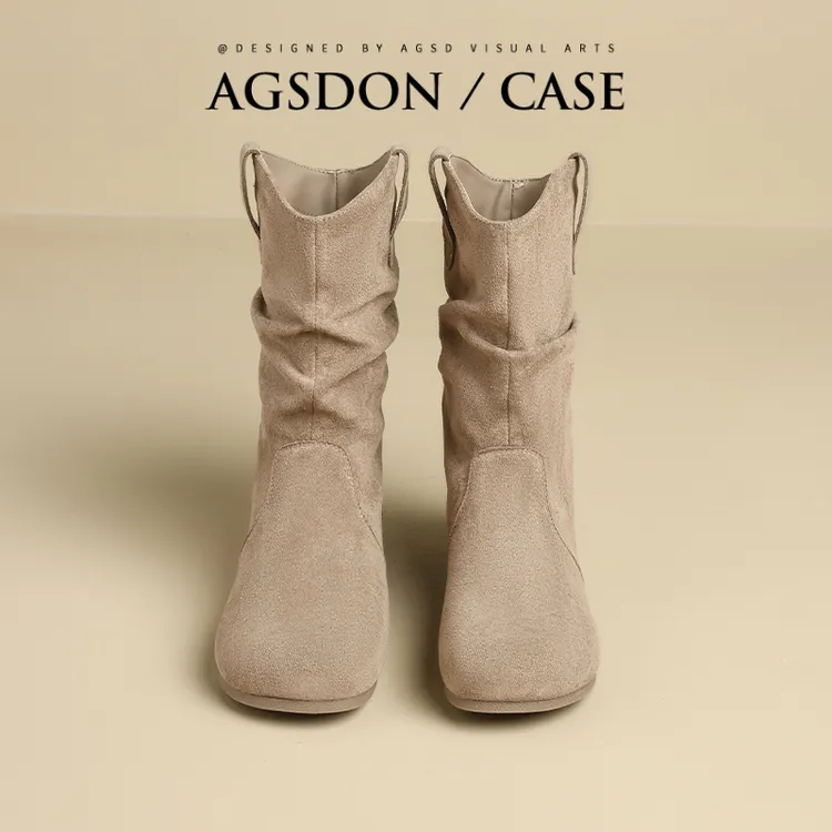 奥古狮登美拉德堆堆靴女2025秋冬新款百搭马丁靴复古西部牛仔靴子