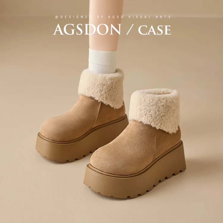 奥古狮登雪地靴女款2025新款冬季加绒厚底勃肯鞋短靴爆款毛毛棉鞋