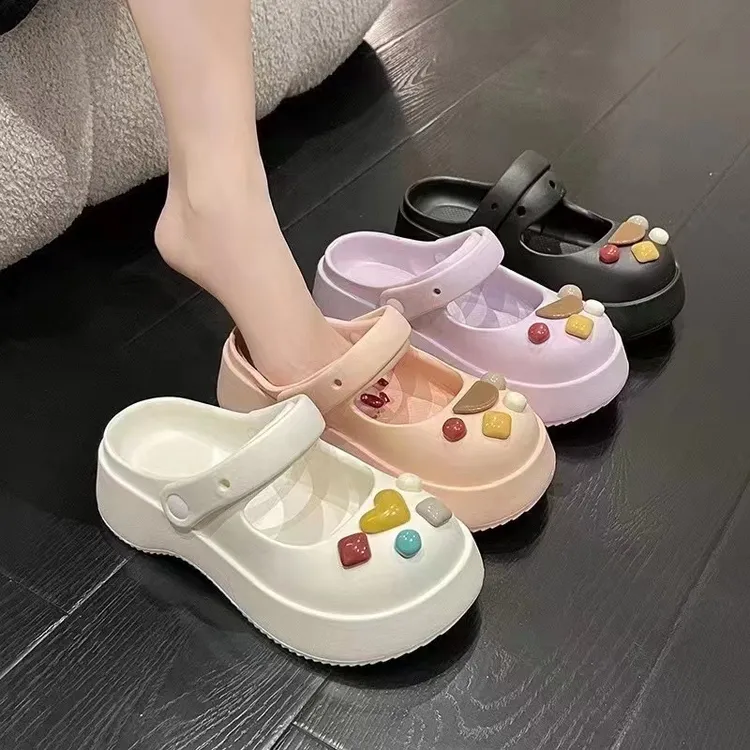 包头半拖鞋女夏外穿增高洞洞鞋上班族网红爆款百搭厚底两穿沙滩鞋