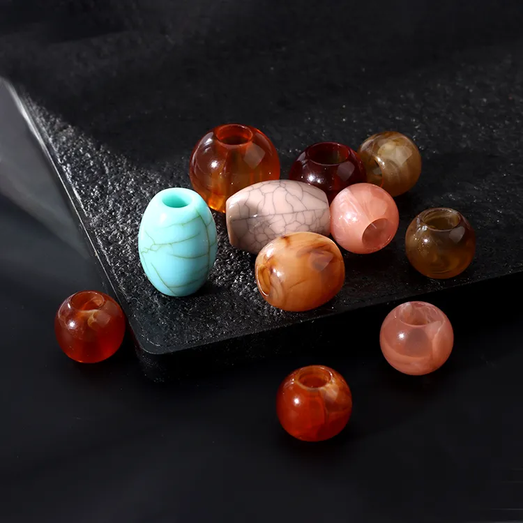 花纹渐变纽扣串珠diy双色材料椭圆形亚克力大孔珠扣