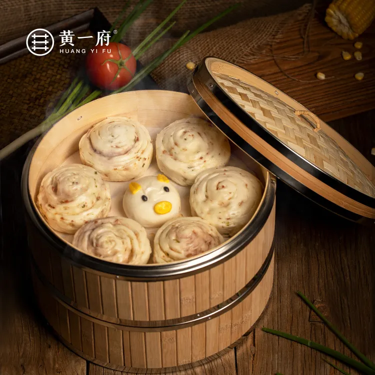 黄一府碳化蒸笼竹制加深不锈钢家用编蒸架商用蒸屉小笼包网红餐具
