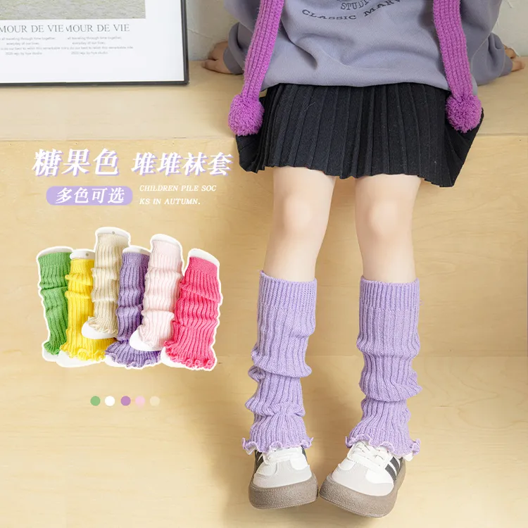 堆堆袜套2025春秋新款儿童袜子新潮糖果色木耳边袜秋季纯色小腿套