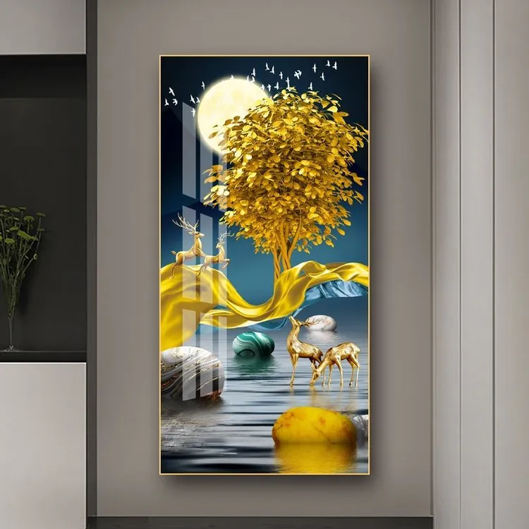 升级款-入户玄关装饰画发财树挂画走廊过道壁画现代竖版新款晶瓷