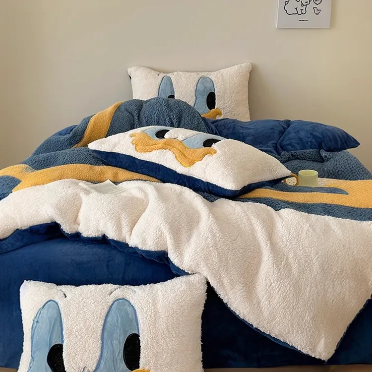 加厚冬季牛奶绒床上四件套羊羔绒双面加绒面被套迪士尼珊瑚绒床单