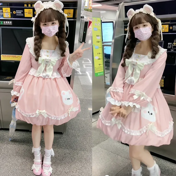 mingyiji/铭依记 奶熊团子  少女可爱Lolita花苞裙秋冬少女连衣裙