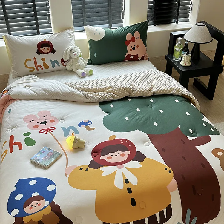 超软糯印花大版可爱床单净面纯色家用隔脏床单罩款（枕套被子同款）