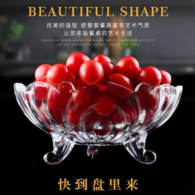 【破损包赔】大号家用玻璃透明三脚水果盘欧式创意果盘轻奢高级感