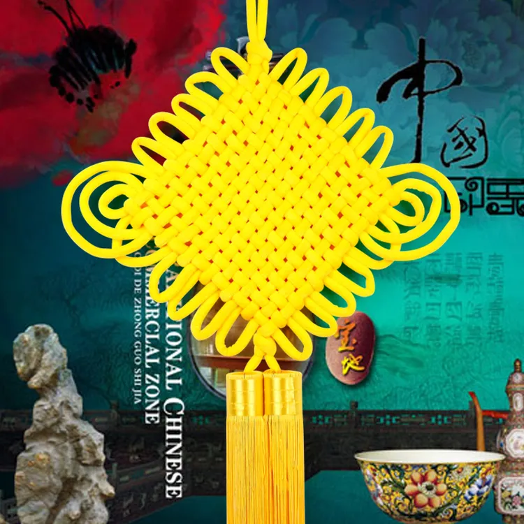 黄色中国结挂件手工编织精致绒布门上客厅装饰红色编法美观厂家