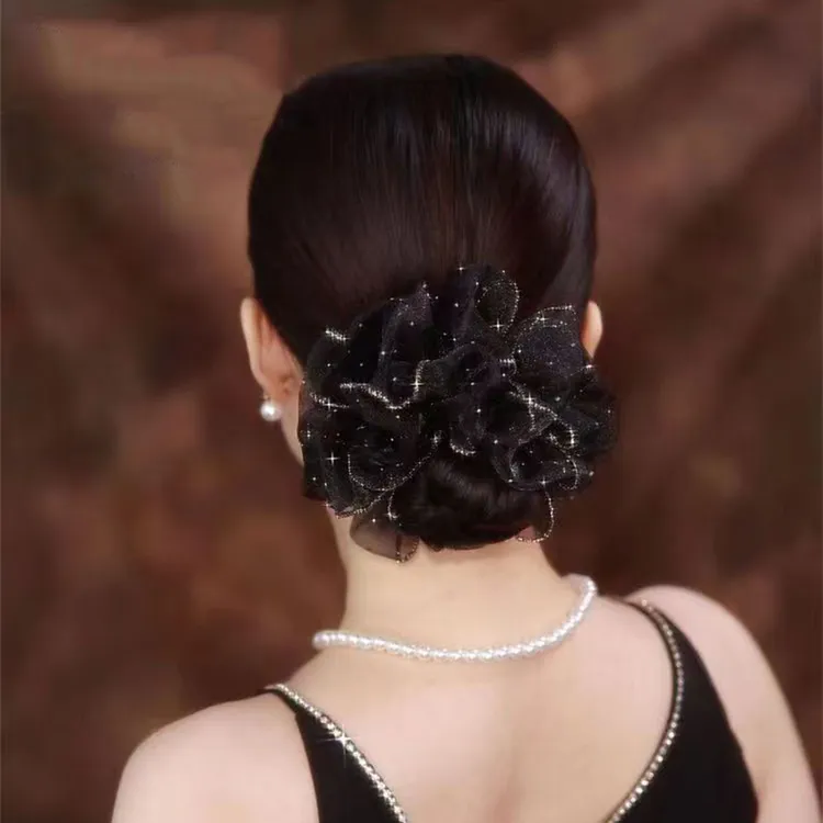 2024爆款发圈时尚百搭单品发饰超大号黑色蓬松花苞高弹力头绳头饰商品图