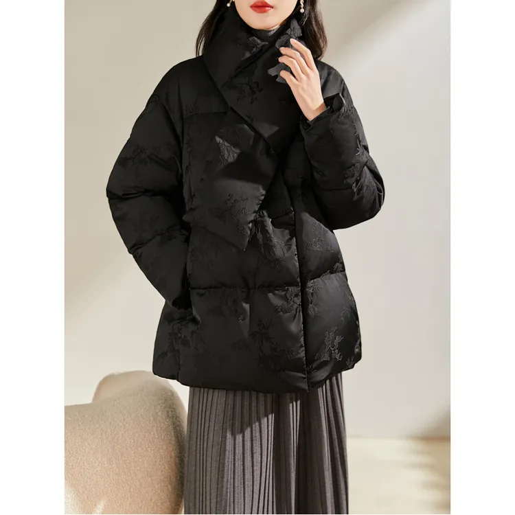 【暗香浮动】新中式提花 真90白鹅绒 宽松围脖保暖国风羽绒服女25冬