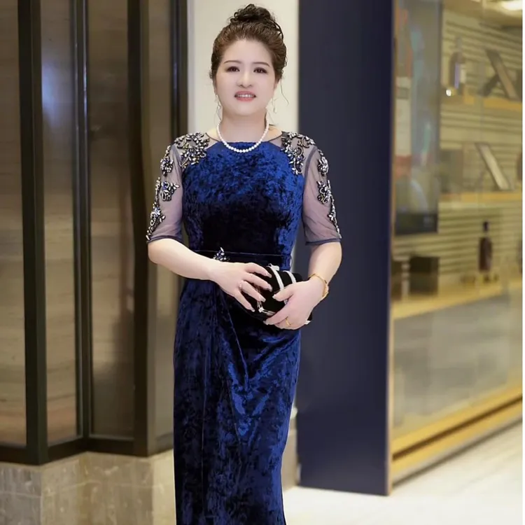 秋冬蕾丝连衣裙丝绒贵气修身妈妈装定制高贵气质女装轻奢高档裙子
