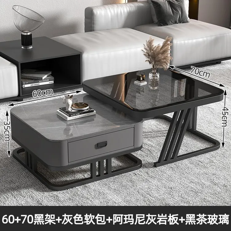 茶几家用客厅岩板茶几桌简约创意小户型方形可伸缩轻奢玻璃茶几桌