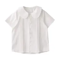 原创夏季新款日系乖巧可爱复古风琴褶纯棉宽松娃娃领衬衫衬衣上衣