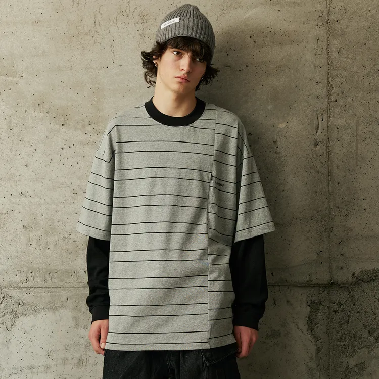 LAPRIMA Striped patchwork long sleeves tee假两件条纹拼接长袖