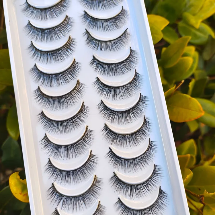 10对免胶自粘胶条假睫毛自然浓密假睫毛硬梗撑双眼皮日常妆新手