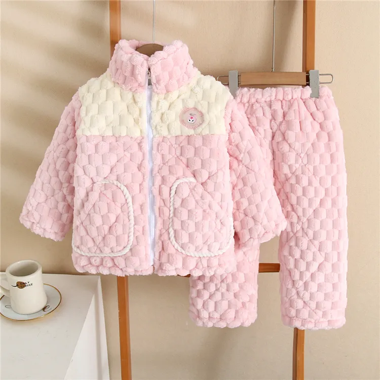 【新款拉链】儿童睡衣冬季加厚三层夹棉大童男女童加绒保暖家居服