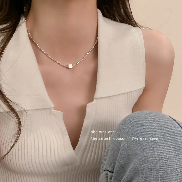 合金项链 冷淡风碎银爱心项链女 高级感锁骨链颈链时尚毛衣链配饰