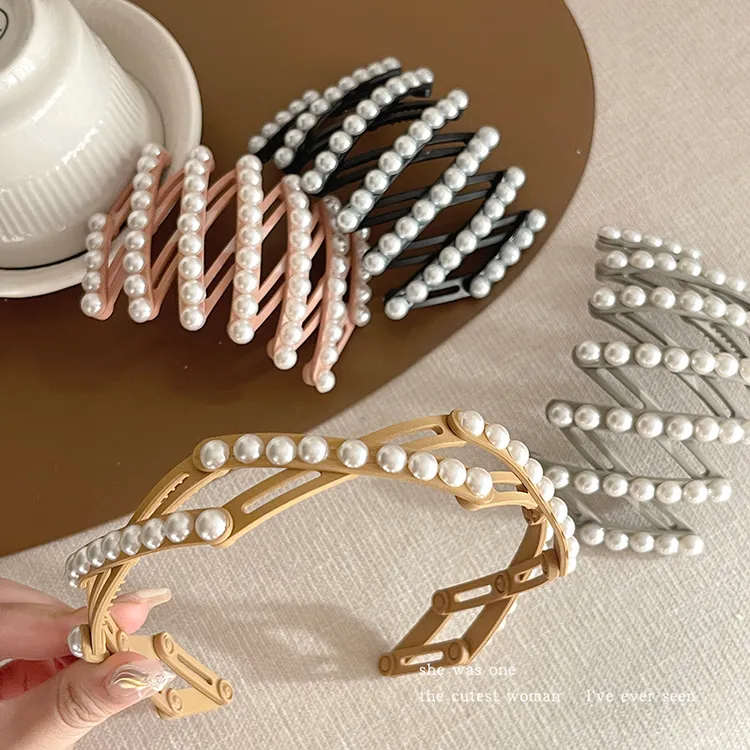 旅行便携可折叠人造珍珠发箍女洗脸专用伸缩压发防滑头箍刘海发卡