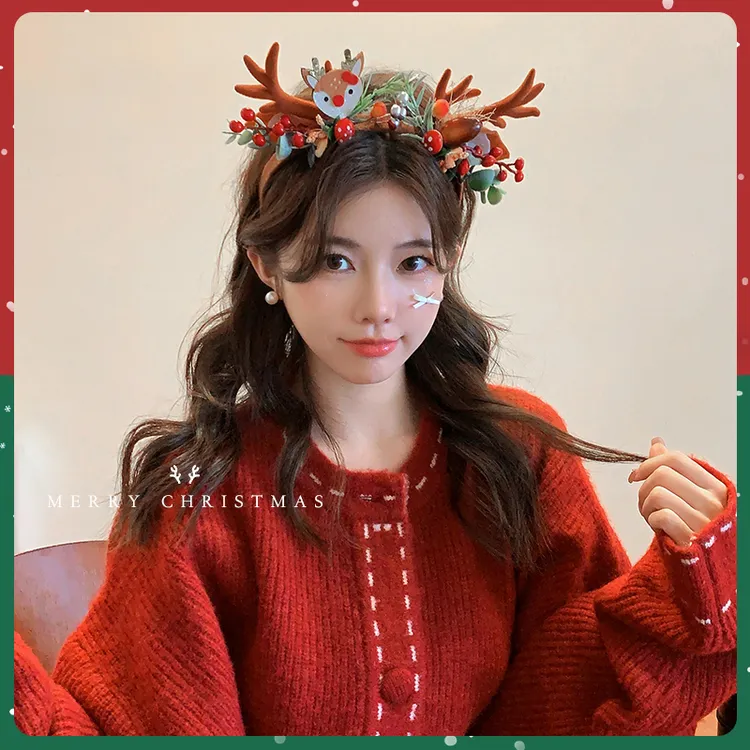 圣诞节发饰女森系鹿角发箍可爱麋鹿饰品节日装扮头箍鹿角发卡头饰