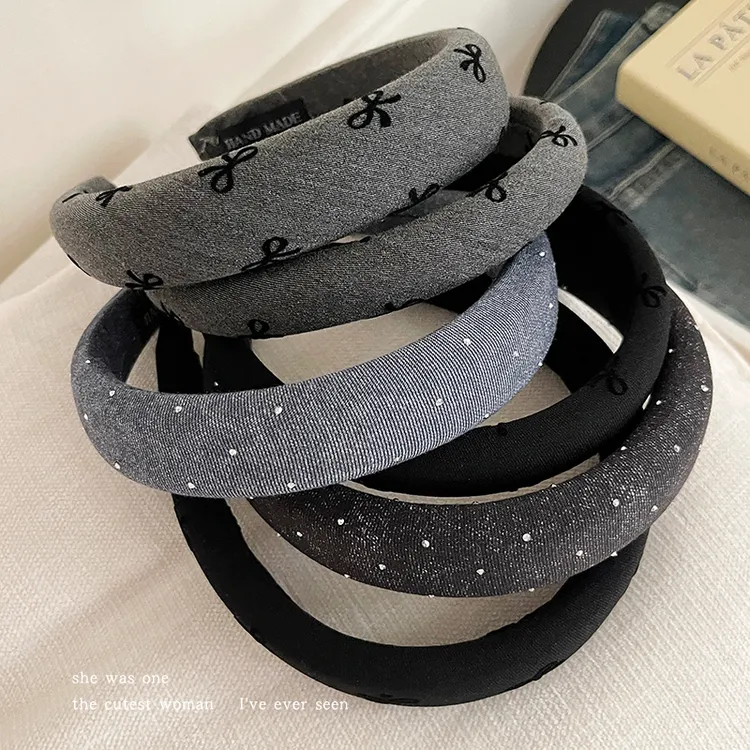 灰色格雷系宽边蝴蝶结发箍女高颅顶洗脸压发头箍发捆碎发卡头饰品