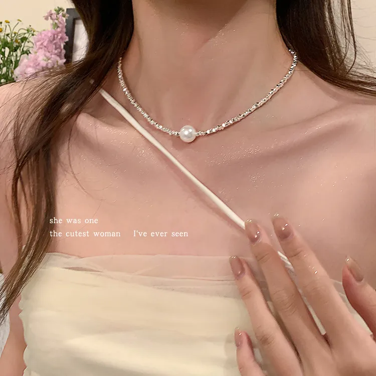 合金仿珍珠项链 碎银子单颗珠珠项链女 轻奢小众锁骨链颈链配饰品